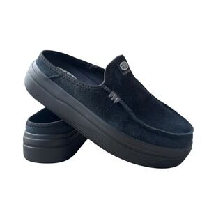Hey Dude Austin Lift Classic Black Suede Platform Sneakers  Womens 7